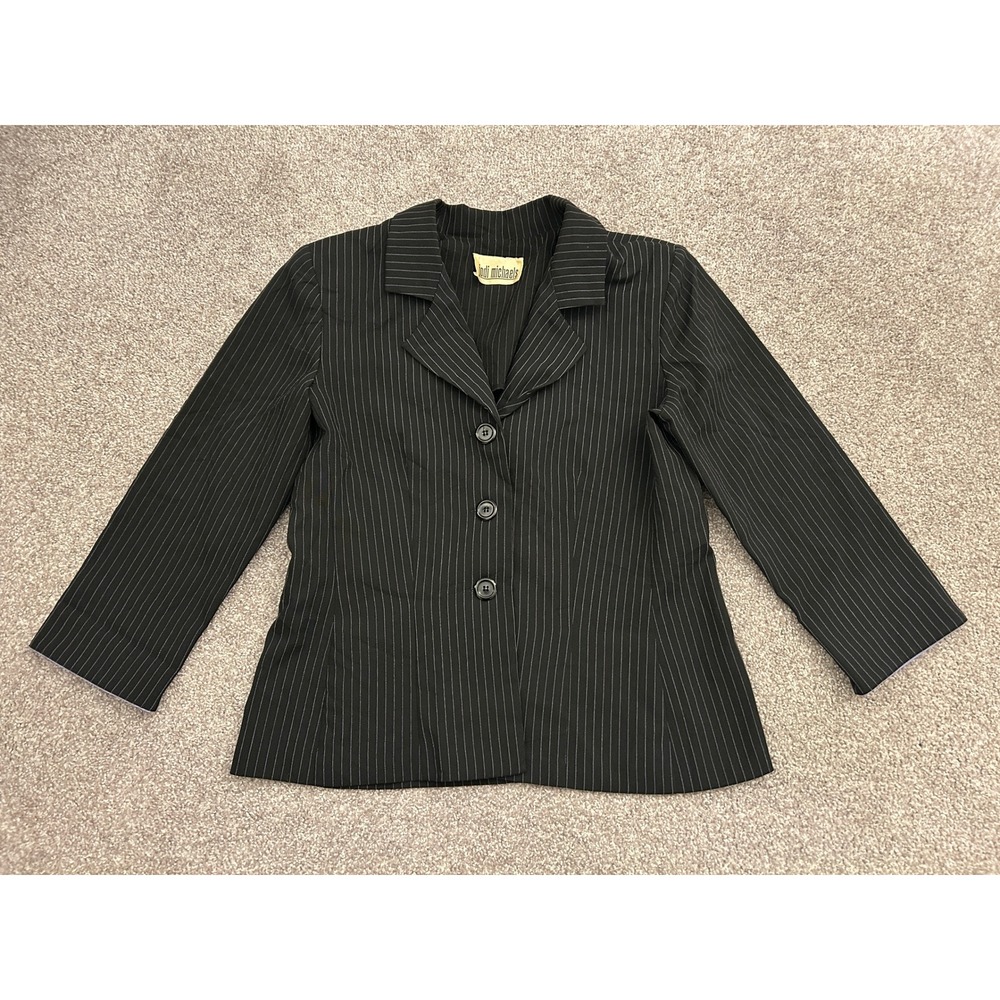 90s Jodi Michaels Blazer Women M Black Pinstripe Excellent 3Button Notched Lapel